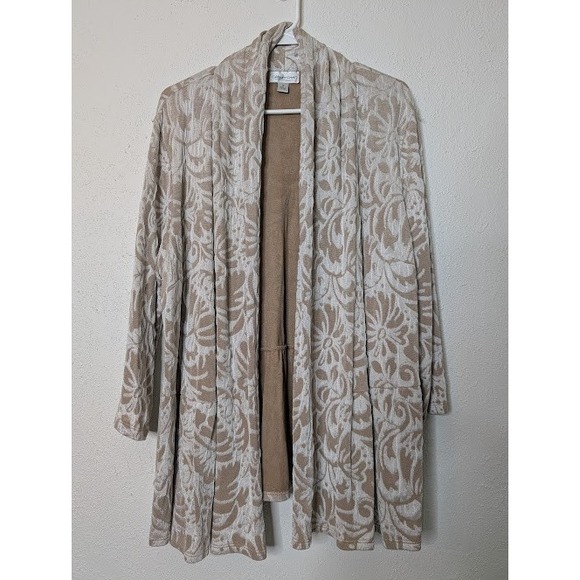 Coldwater Creek Sweaters - Coldwater Creek Cardigan Size 1X Travel Floral Stretch Tan White Boho Artsy